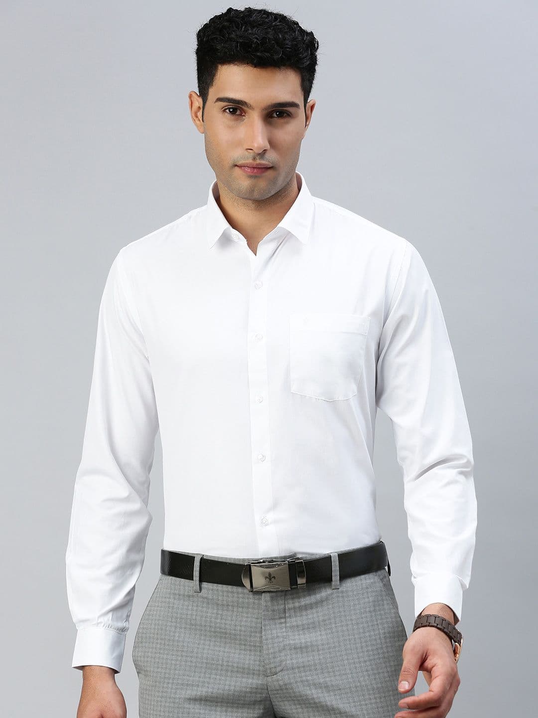Ramraj Men Classic Spread Collar Solid Cotton Formal Shirt - view 1