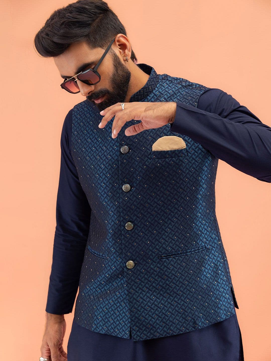 Kisah Men Embellished Woven Design Nehru Jacket - view 1