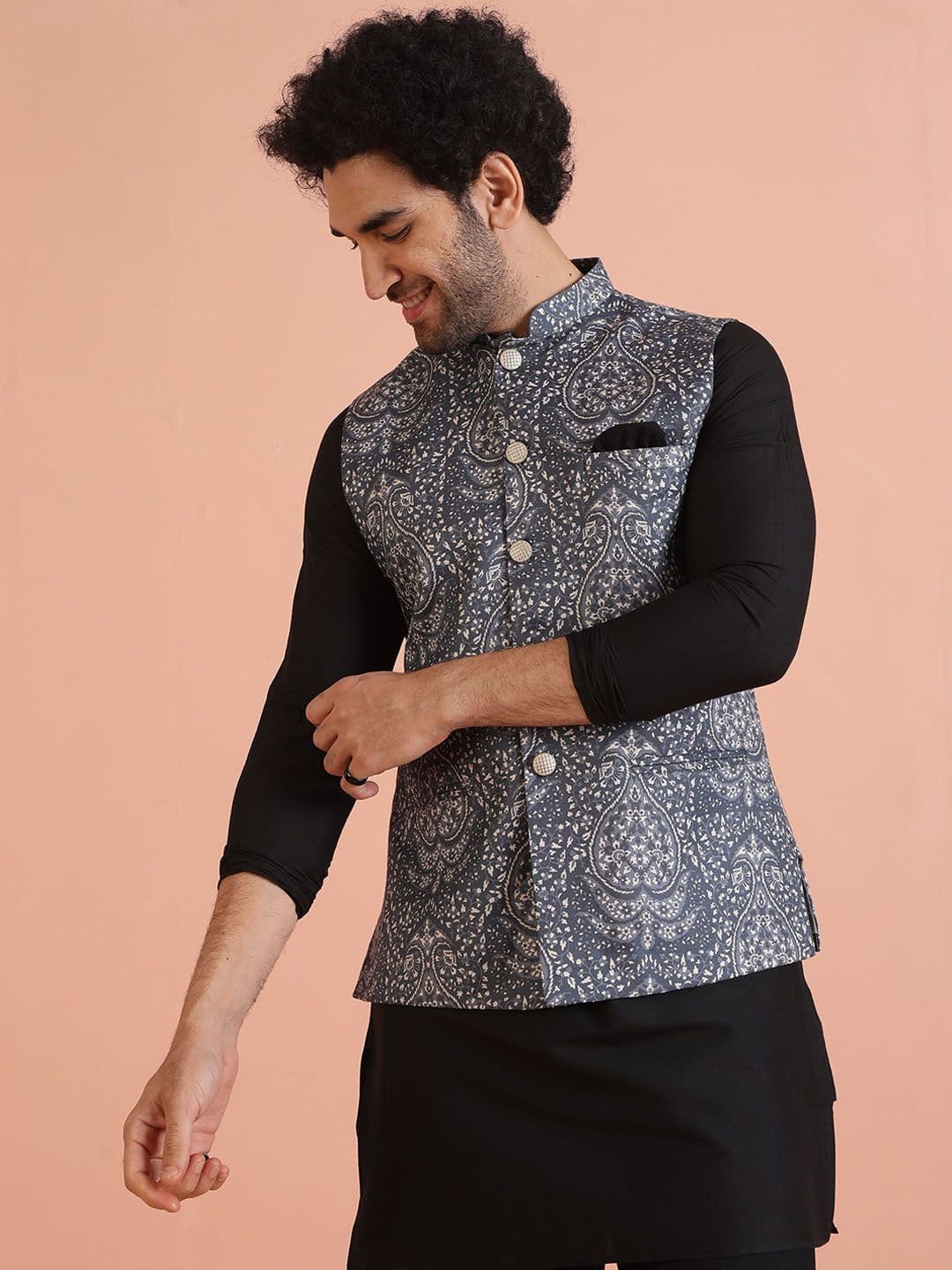 KISAH Men Mandarin Collar Printed Woven Nehru Jacket - view 1