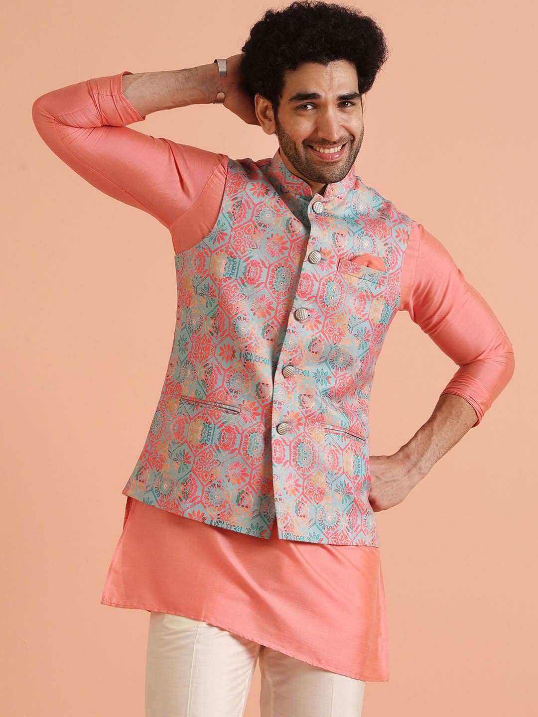 KISAH Men Printed Nehru Jacket - view 1