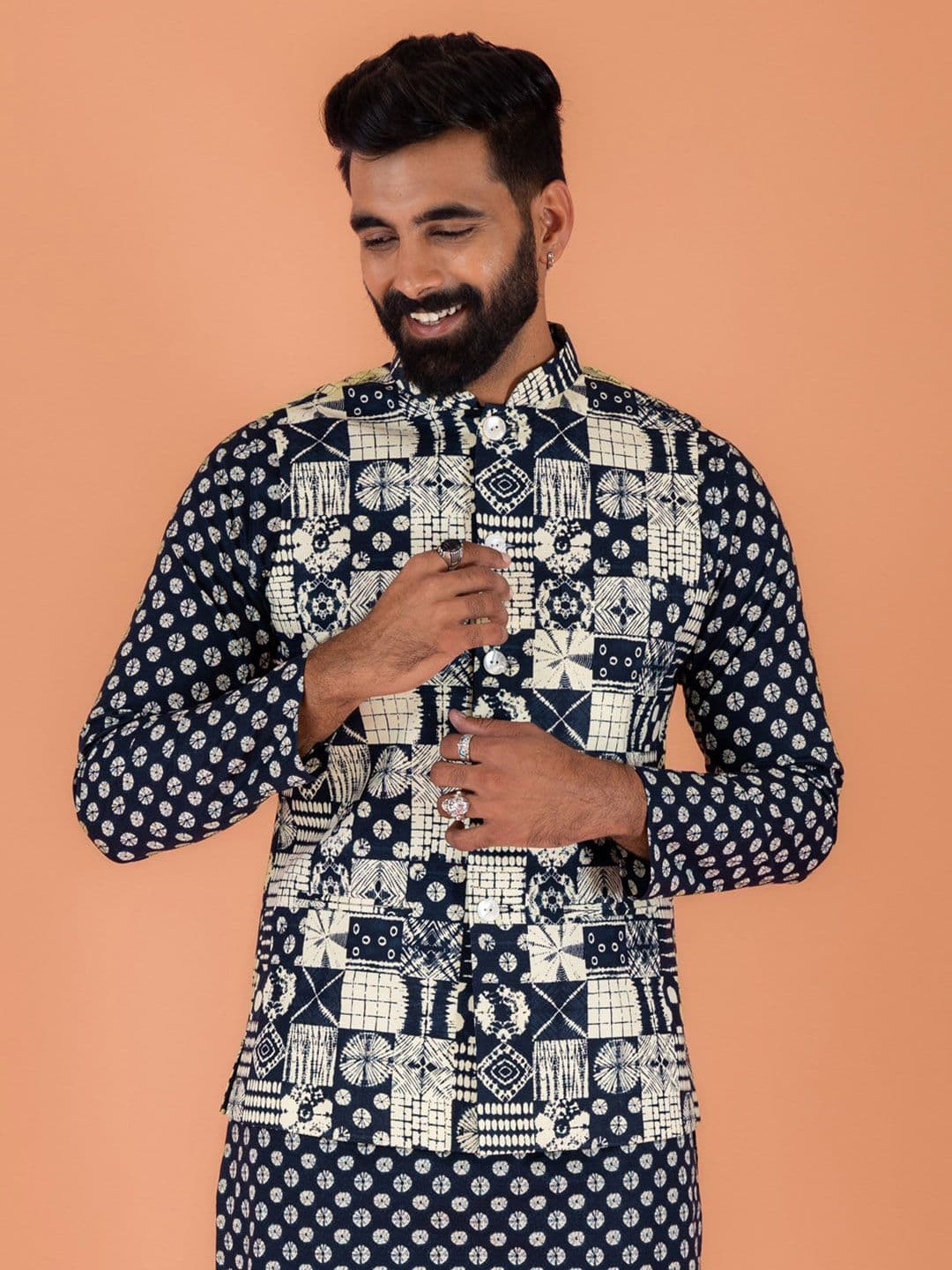 KISAH Men Printed Nehru Jacket - view 1