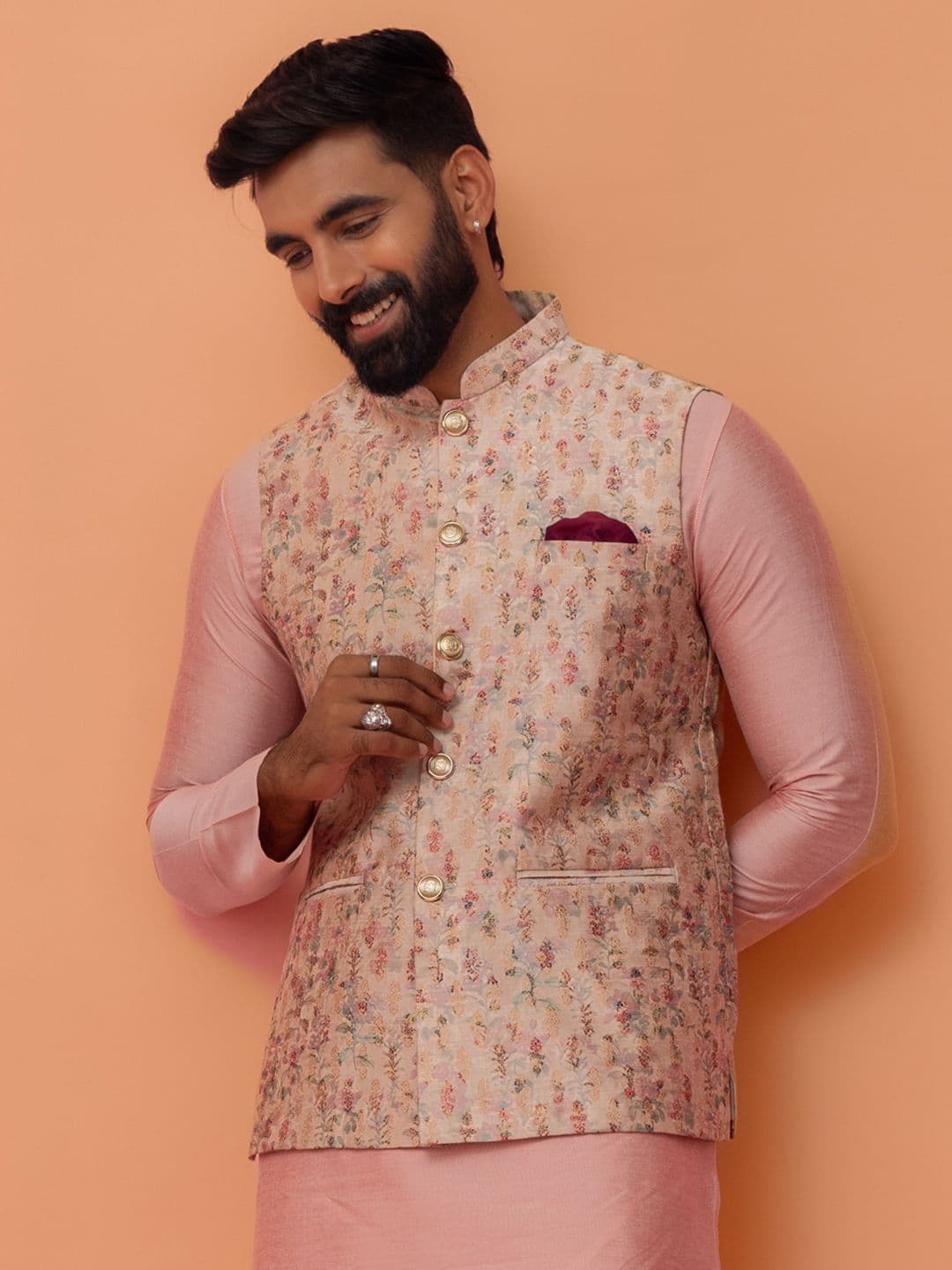 Kisah Men Ethnic Motifs Woven Design Mandarin Collar Nehru Jacket - view 1