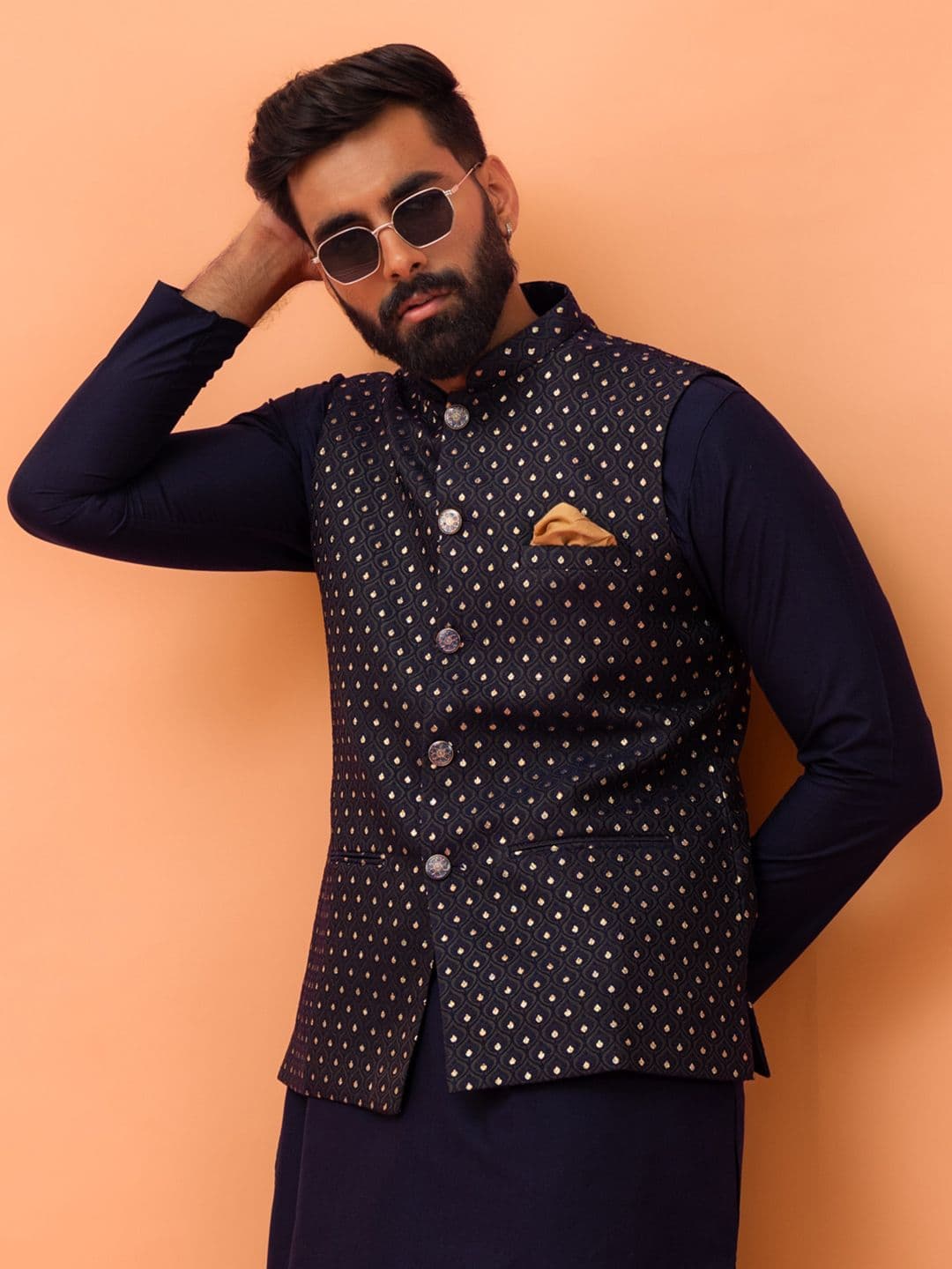 KISAH Men Embroidered Jacquard Nehru Jacket - view 1
