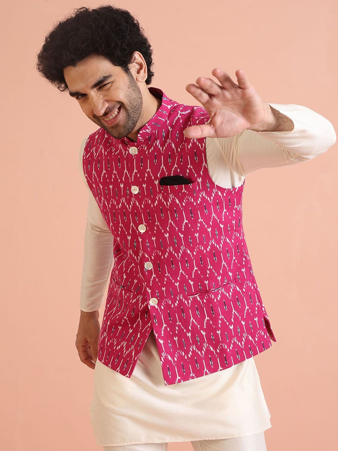 Kisah Men Mandarin Collar Printed Nehru Jacket - view 1