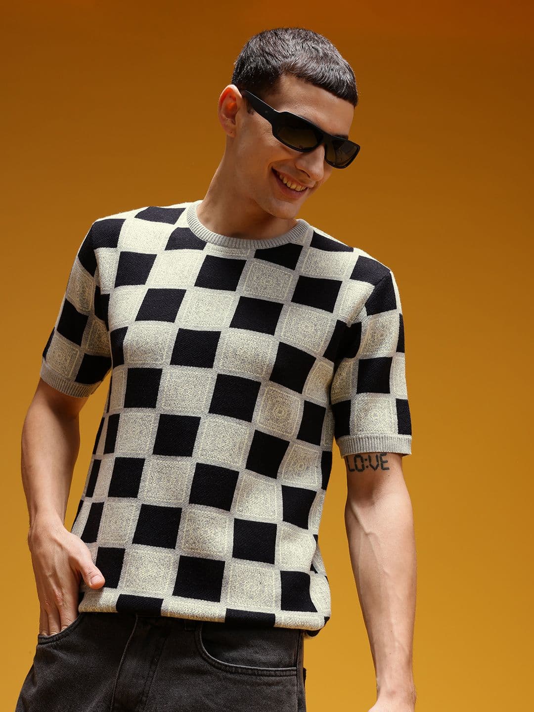 HERE&NOW Men Checked Pure Cotton T-shirt - view 1