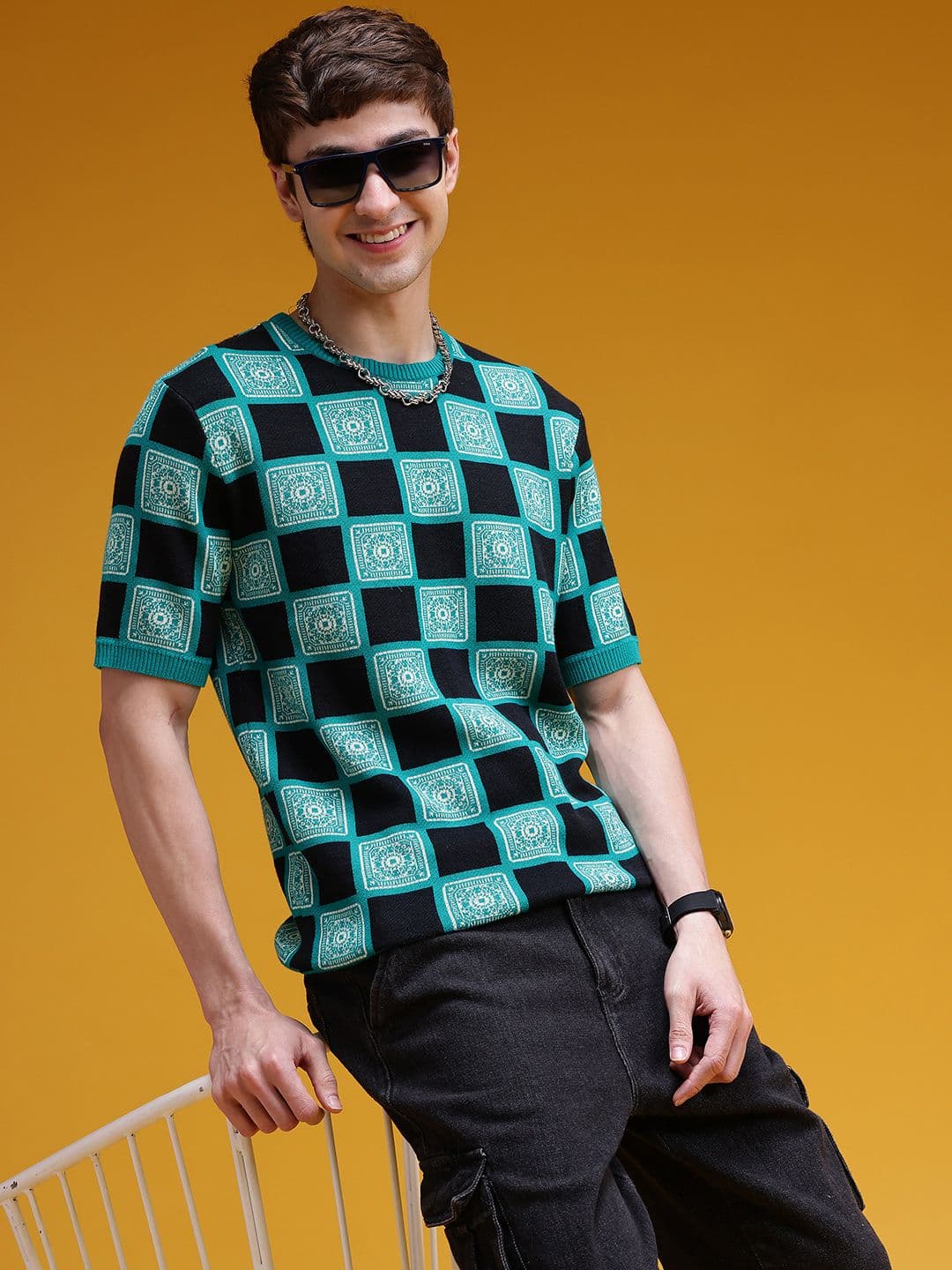 HERE&NOW Checked Knitted T-shirt - view 1