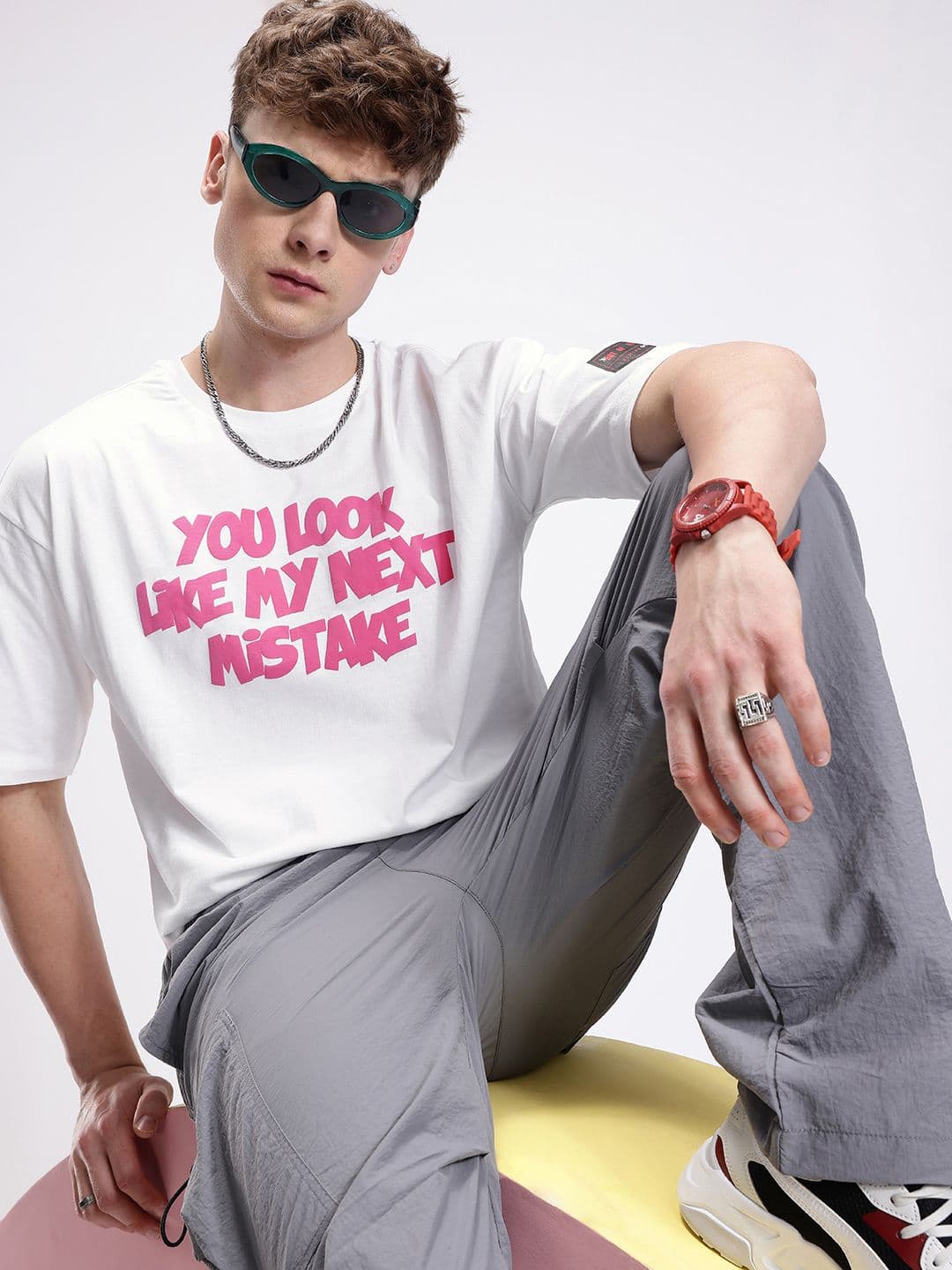 Kook N Keech Typography Printed Drop-Shoulder Sleeves Pure Cotton Oversized T-shirt - view 1