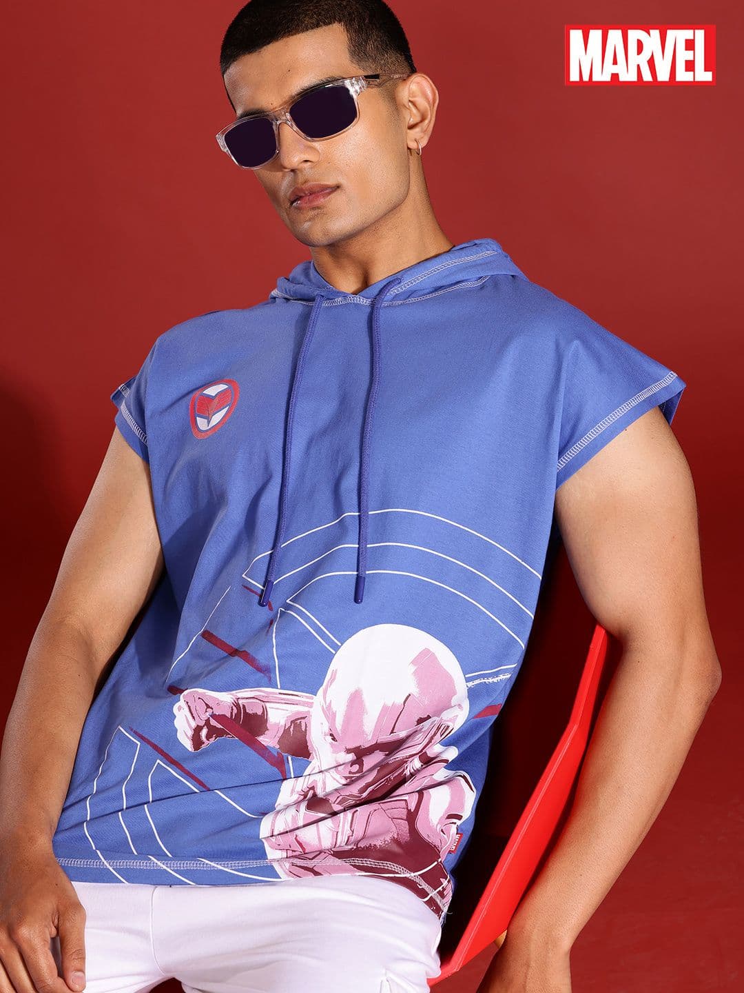 MARVEL STREET Flacon Print Hooded Pure Cotton Relaxed Fit T-shirt with Inverted Stitches - view 1