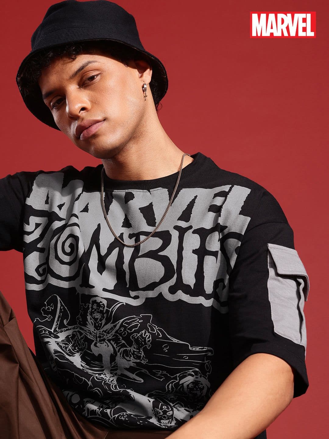 MARVEL STREET Printed Drop-Shoulder Sleeves Pure Cotton Relaxed Fit T-shirt - view 1