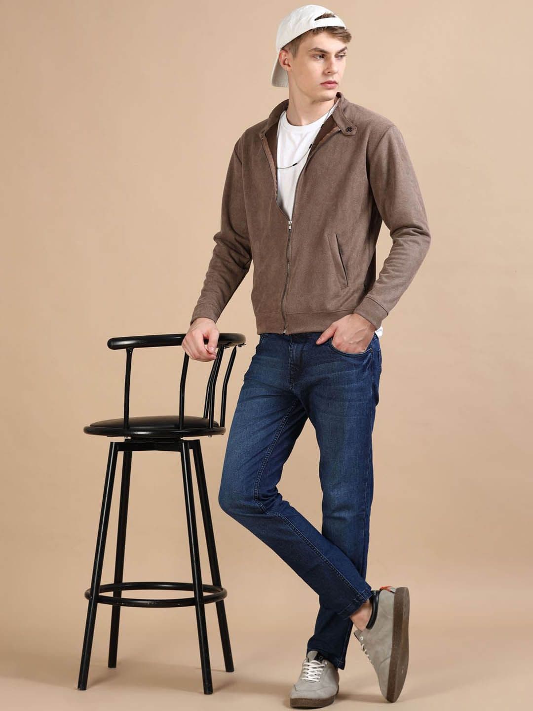 Bushirt Men Mandarin Collar Solid Casual Bomber Jacket - view 1