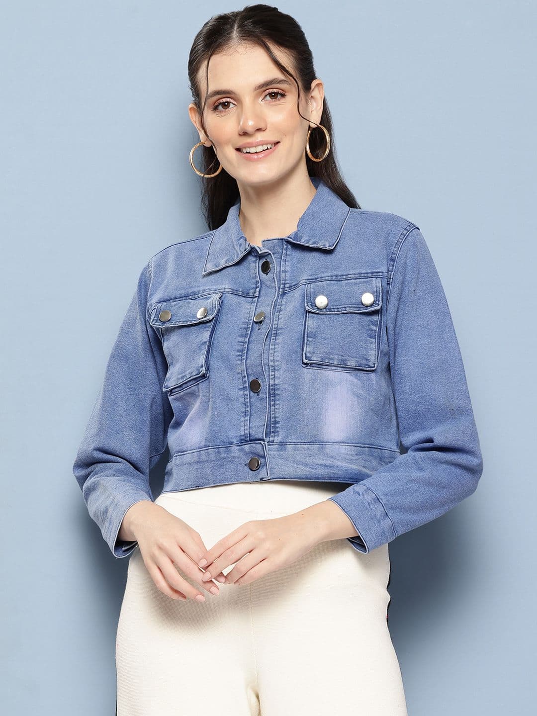 Aarika Washed Cropped Denim Jacket - view 1