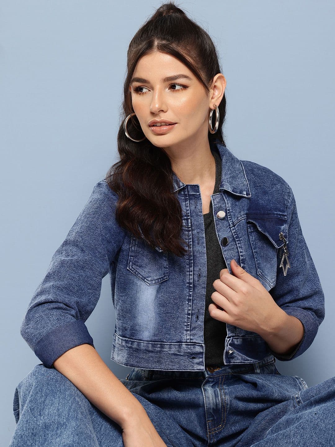 Aarika Washed Cropped Denim Jacket - view 1