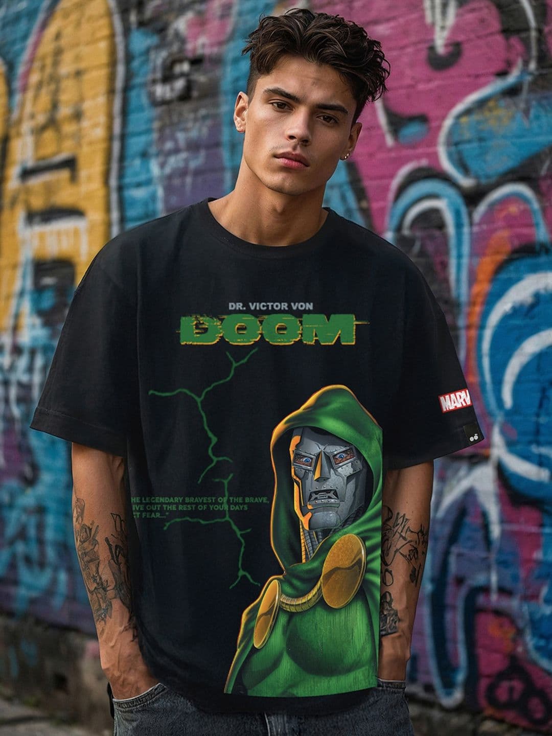 Bewakoof Men Graphic Printed Round Neck Pure Cotton Oversized Marvel T-shirt - view 1