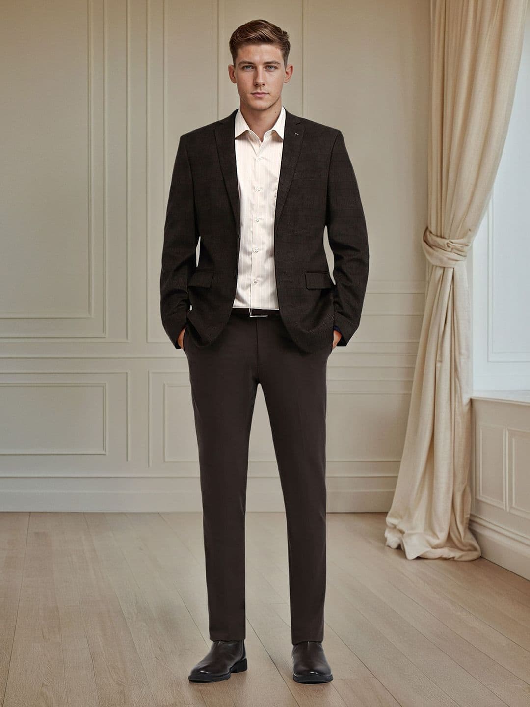 Arrow Checked Slim-Fit Single Breasted Formal Blazer - view 1