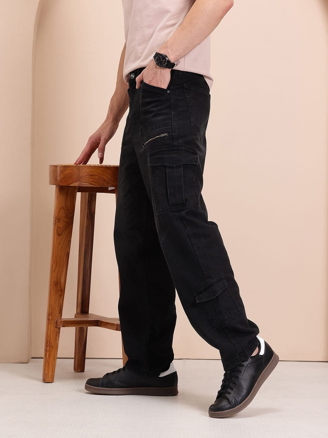 Mast & Harbour Men Mid-Rise Baggy Fit Cargo Style Jeans - view 1