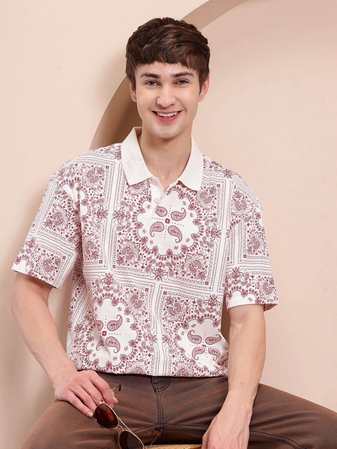 Mast & Harbour Men Printed Polo Collar Relaxed Fit T-shirt - view 1