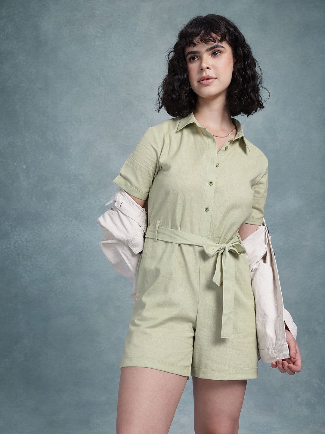 The Roadster Life Co. Pure Cotton Button-Up Playsuit with Belt - view 1