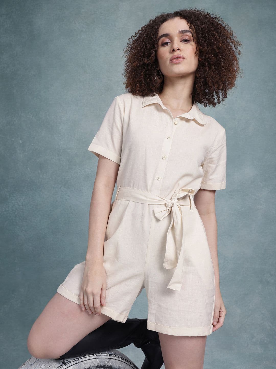 The Roadster Life Co. Pure Cotton Button-Up Playsuit with Belt - view 1