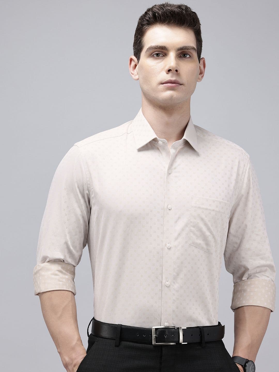 Arrow Manhattan Slim Fit Textured Pure Cotton Formal Shirt - view 1
