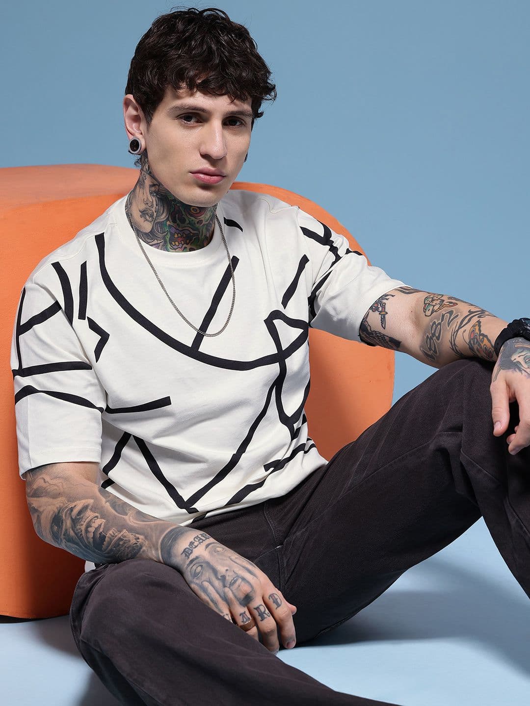HERE&NOW Printed Drop-Shoulder Sleeves Pure Cotton Relaxed Fit T-shirt - view 1