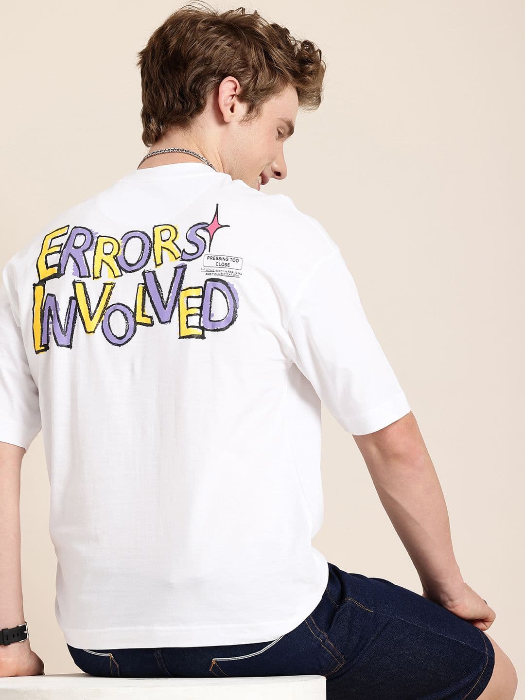 HERE&NOW Oversized Fit Typography Printed Pure Cotton T-shirt - view 1