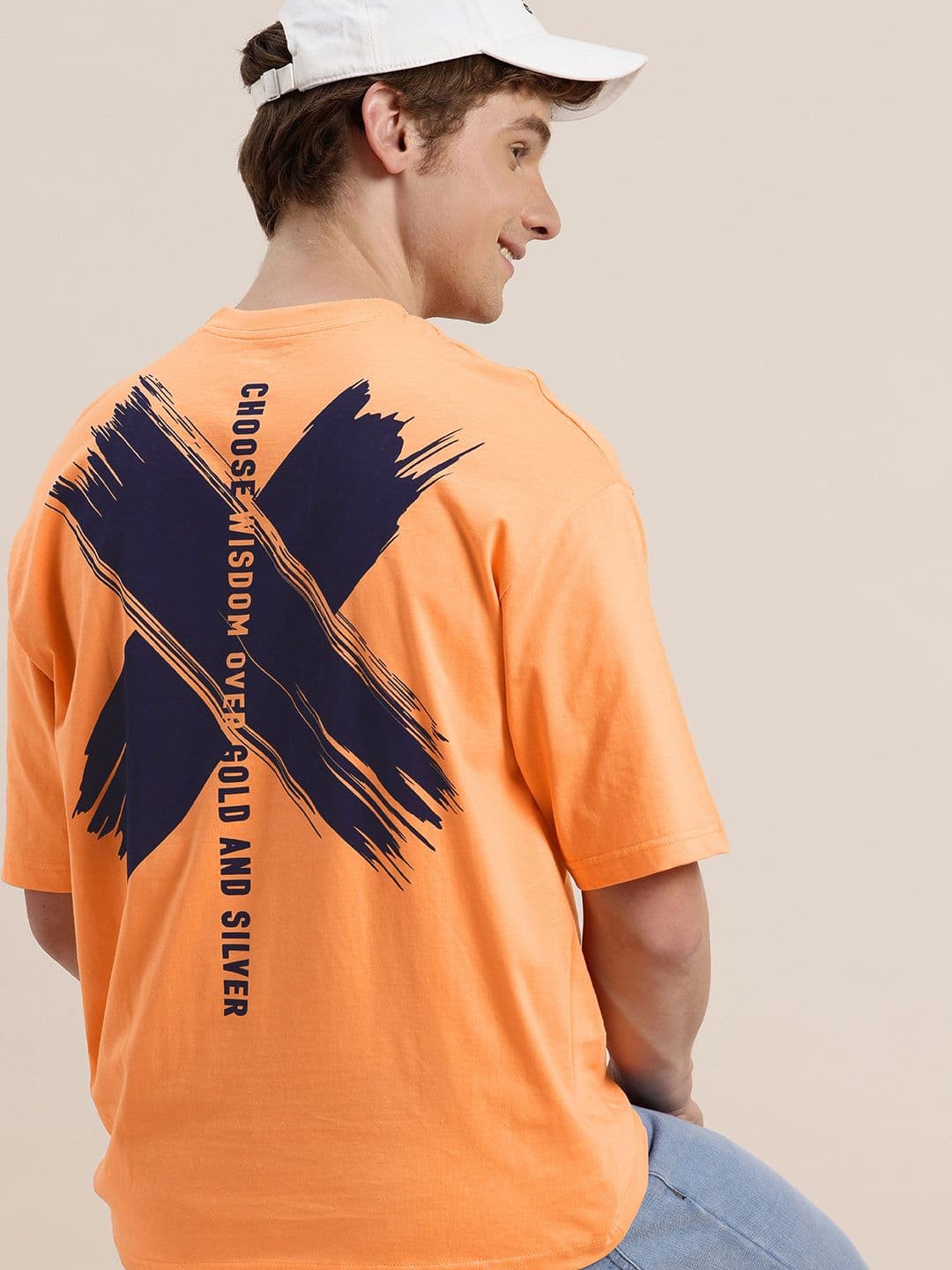 HERE&NOW Pure Cotton Graphic Printed Oversized Fit T-shirt - view 1