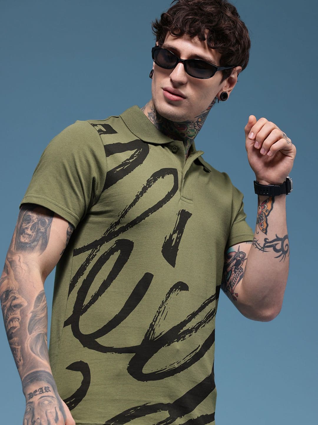 HERE&NOW Printed Polo Collar Pure Cotton T-shirt - view 1