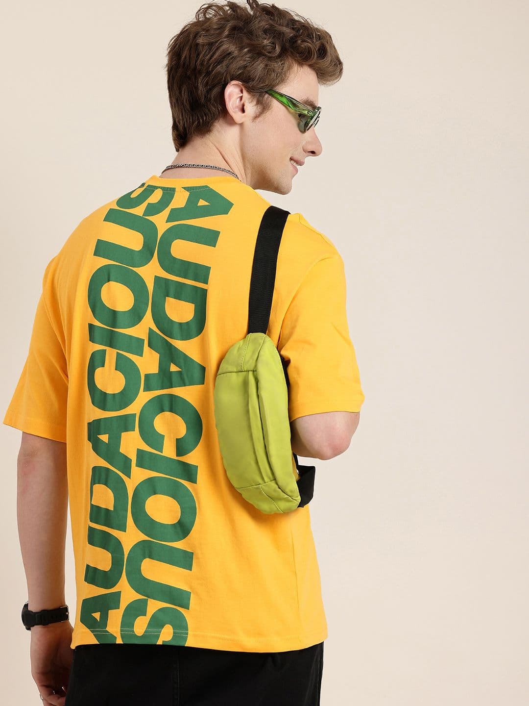 HERE&NOW Typography Printed Drop-Shoulder Sleeves Oversized Fit Pure Cotton T-shirt - view 1