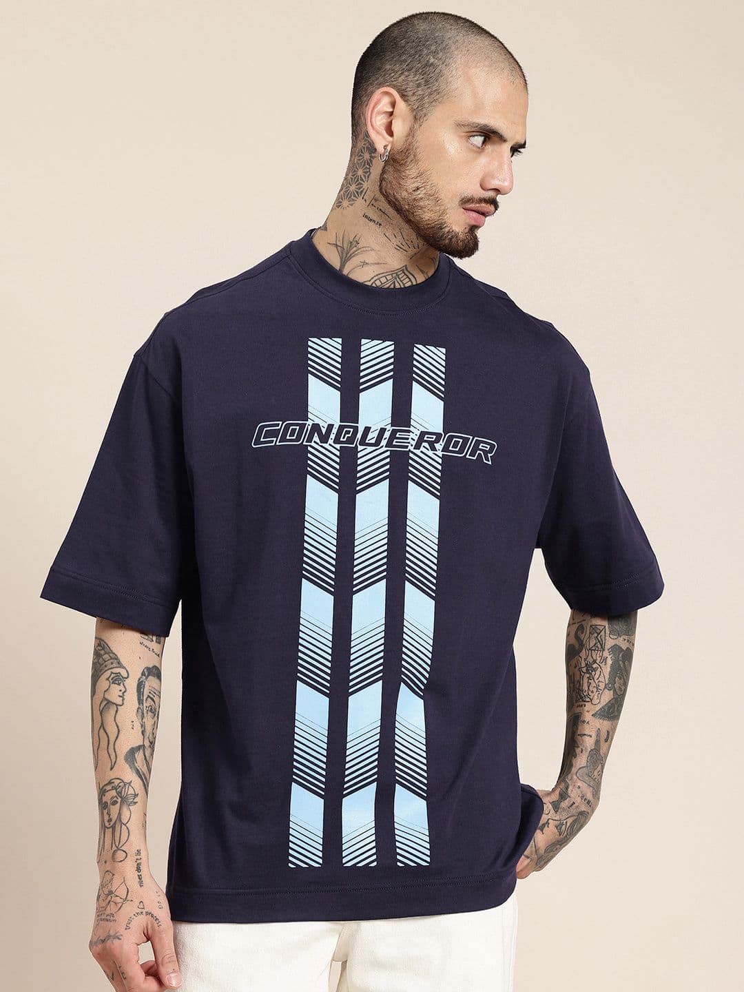 HERE&NOW Graphic Printed Drop-Shoulder Sleeves Pure Cotton Oversized Fit T-shirt - view 1