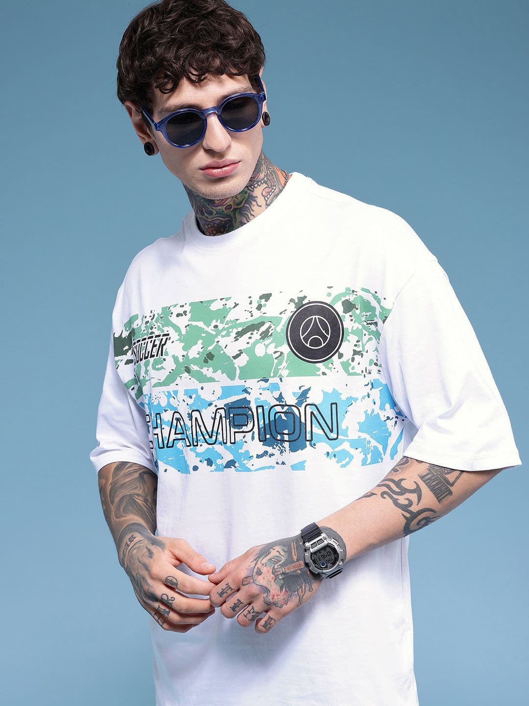 HERE&NOW Oversized Fit Graphic Printed Pure Cotton T-shirt - view 1