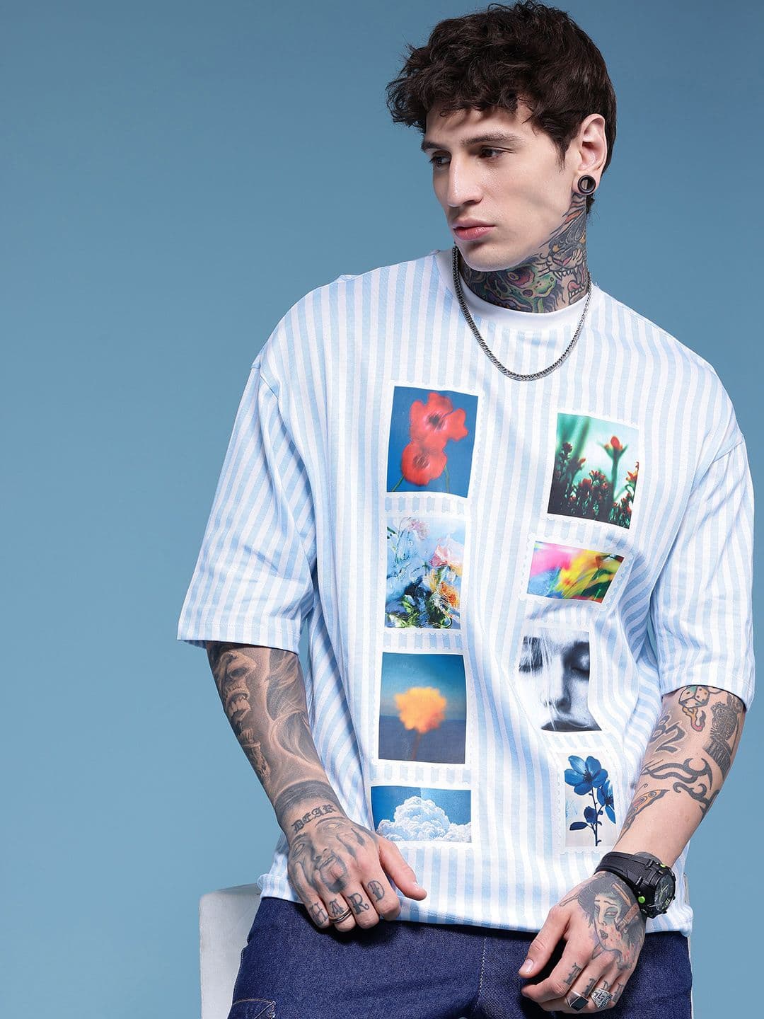 HERE&NOW Photographic Printed Drop-Shoulder Sleeves Pure Cotton Oversized T-shirt - view 1