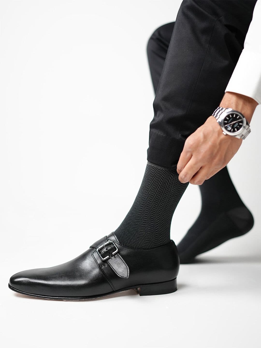 Theater Men Grey Mercerized Cotton Formal Socks - view 1