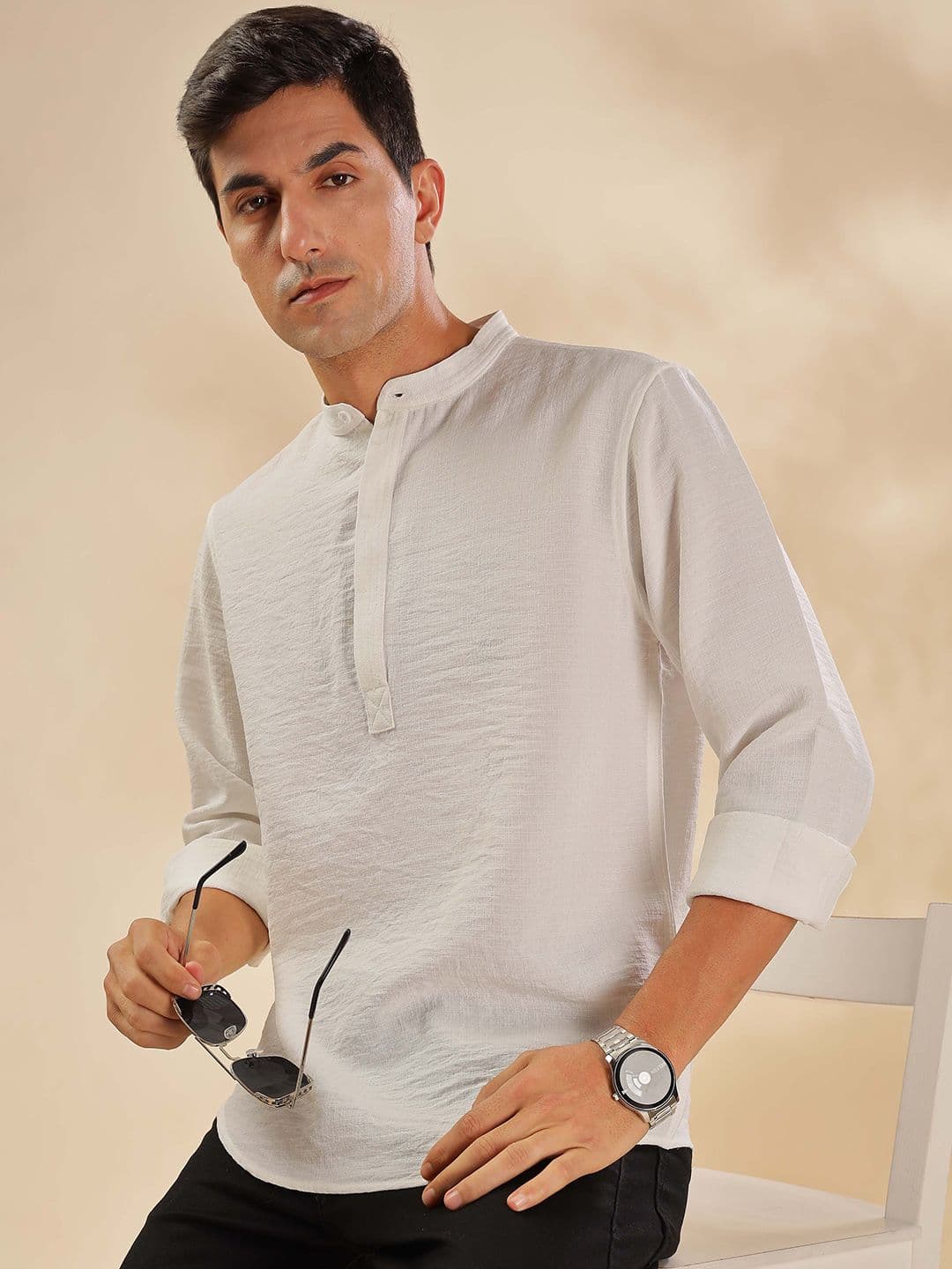HERE&NOW Mandarin Collar Straight Short Kurta - view 1