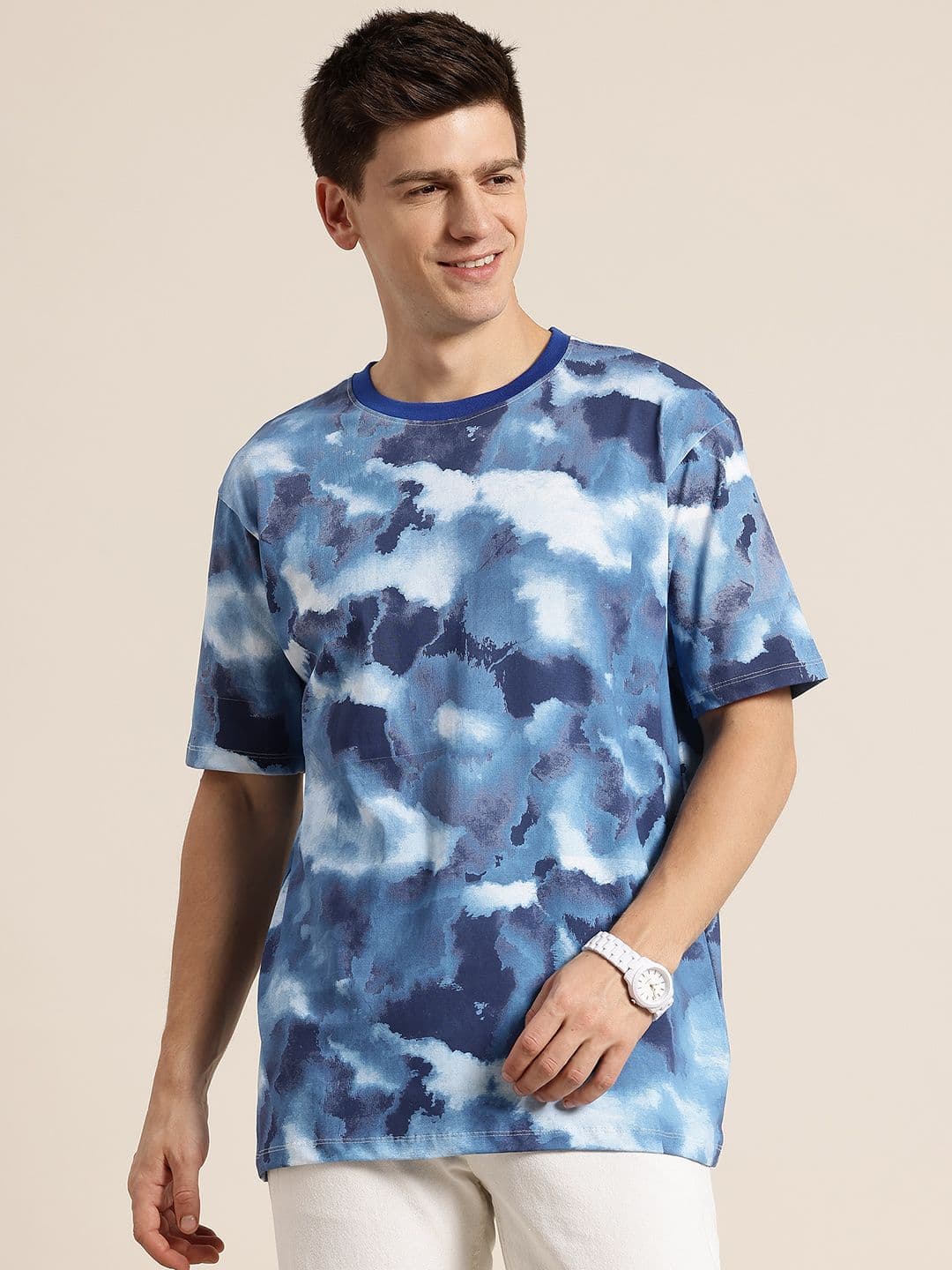 HERE&NOW Printed Drop-Shoulder Sleeves Cotton Relaxed T-shirt - view 1