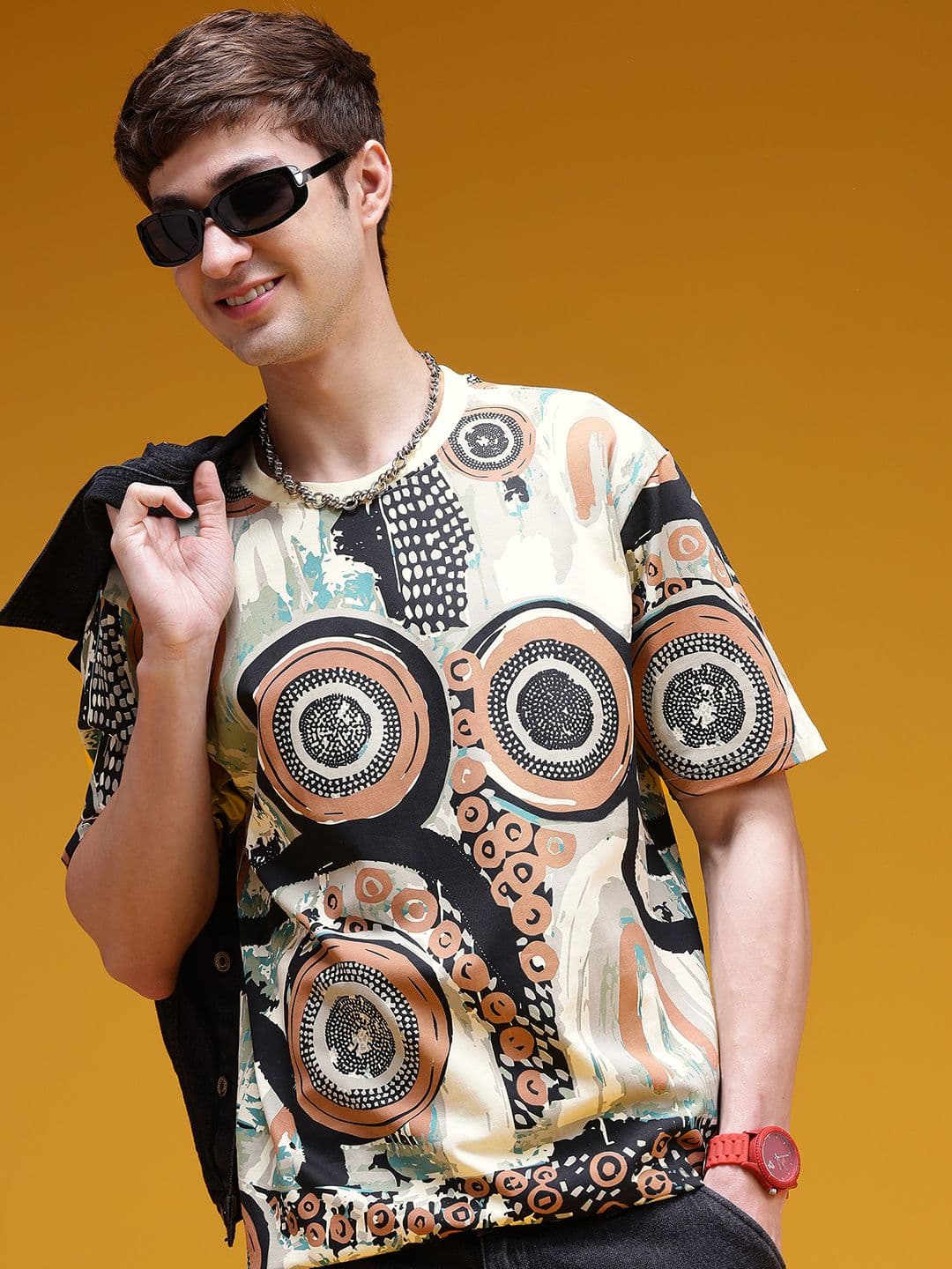 HERE&NOW Printed Drop-Shoulder Sleeves Cotton T-shirt - view 1