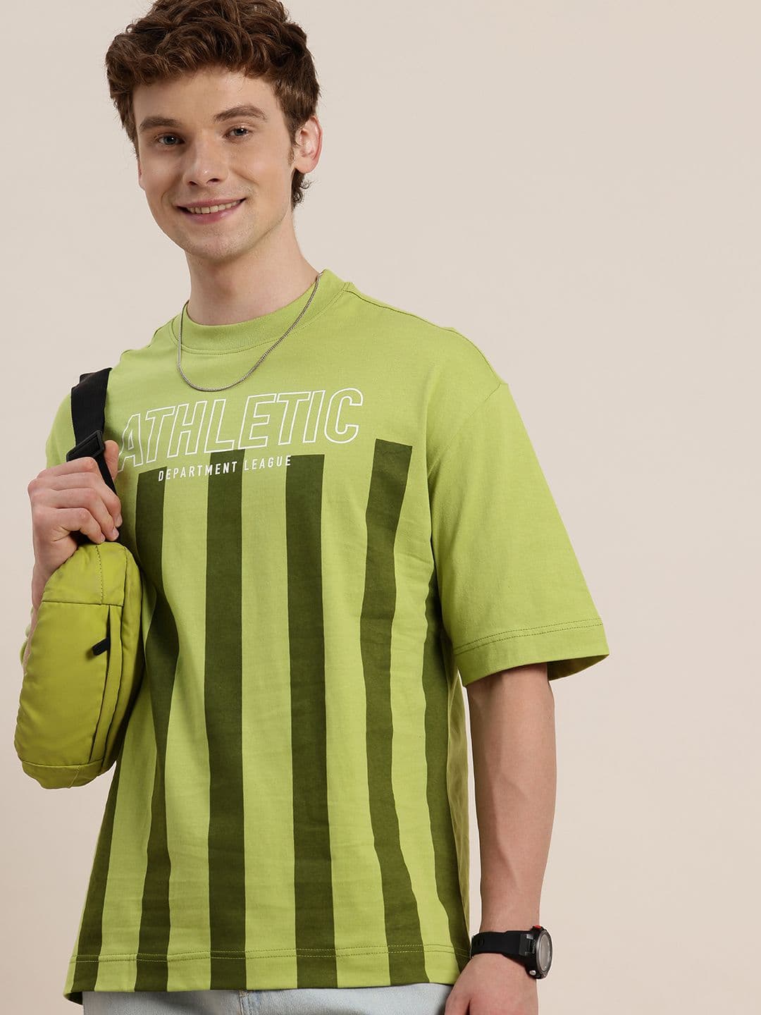 HERE&NOW Printed Drop-Shoulder Sleeves Oversized Fit Pure Cotton T-shirt - view 1