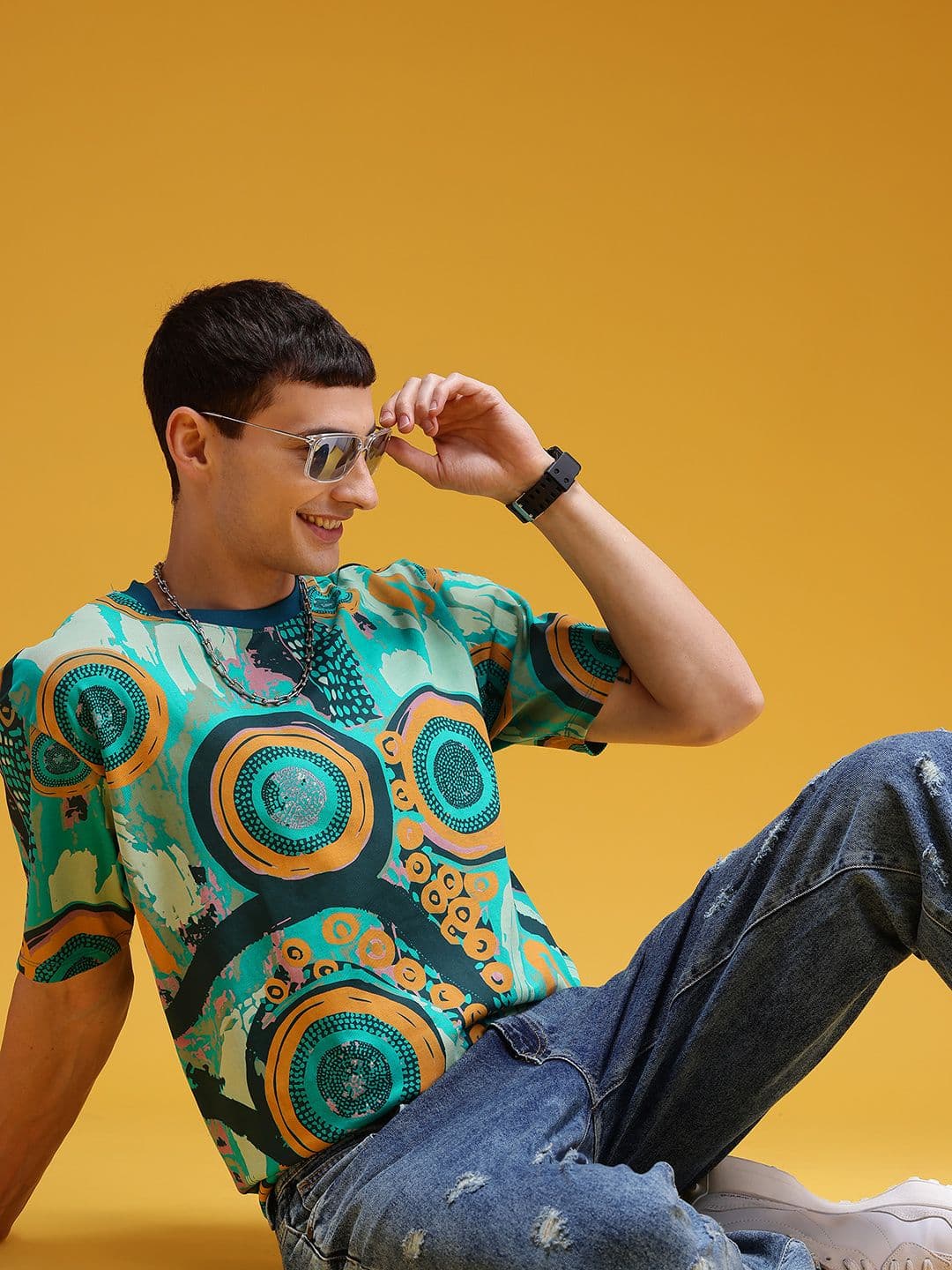 HERE&NOW Printed Drop-Shoulder Sleeves Cotton T-shirt - view 1