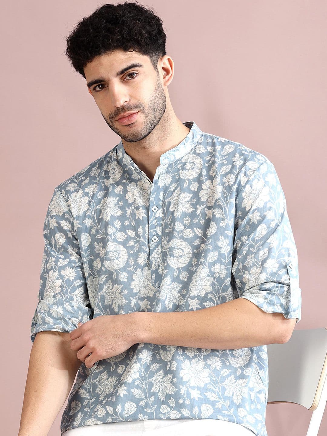 FILORI STUDIO Men Pure Cotton Floral Printed Short Kurta - view 1