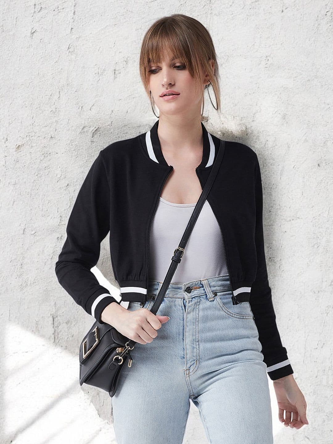 Miss Chase Women Suede Crop Bomber Jacket - view 1