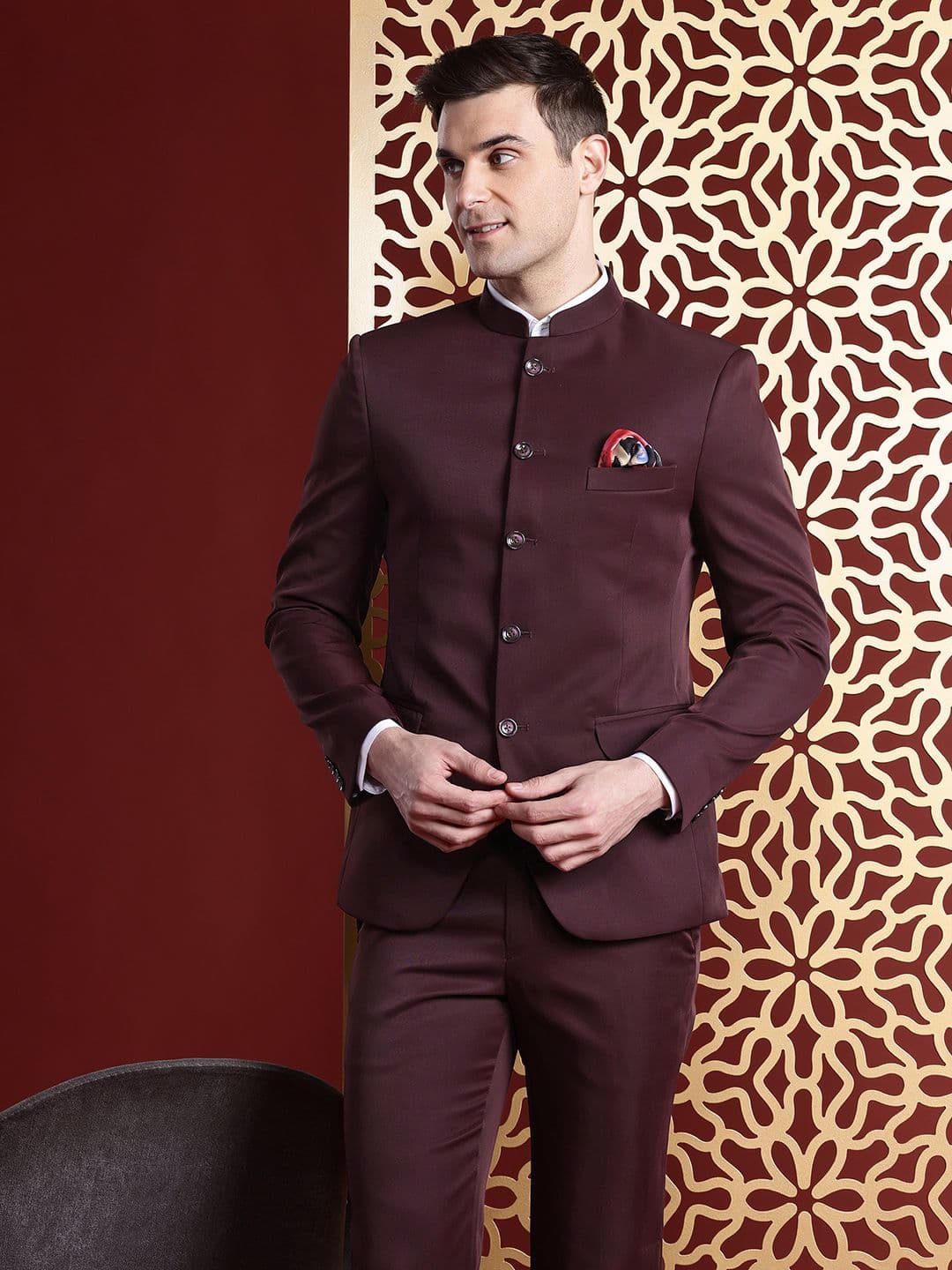 MANQ Men Slim Fit Bandhgala Suit - view 1