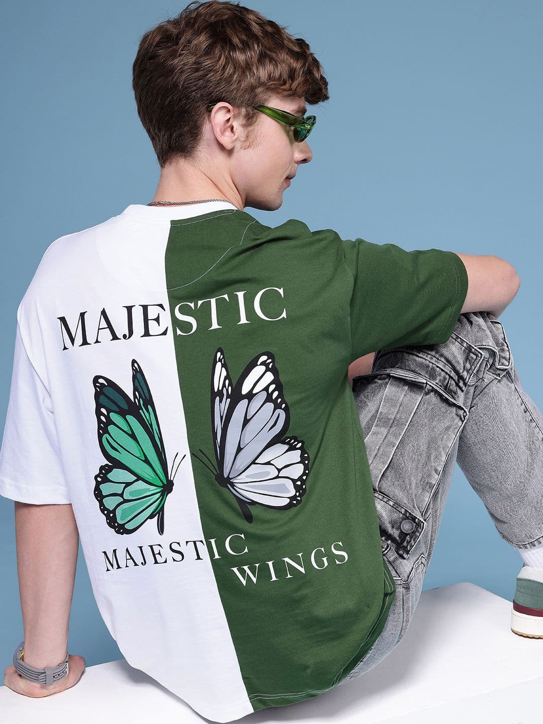 HERE&NOW Printed Drop-Shoulder Sleeves Oversized Pure Cotton T-shirt - view 1