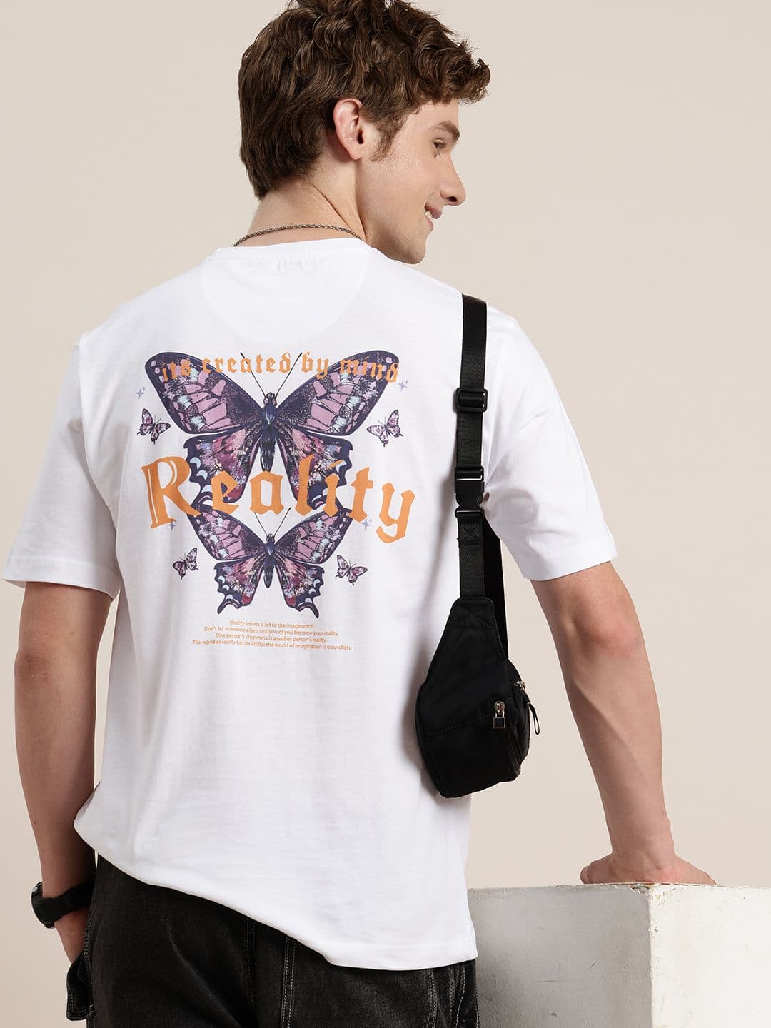 HERE&NOW Printed Drop-Shoulder Sleeves Oversized Fit Pure Cotton T-shirt - view 1