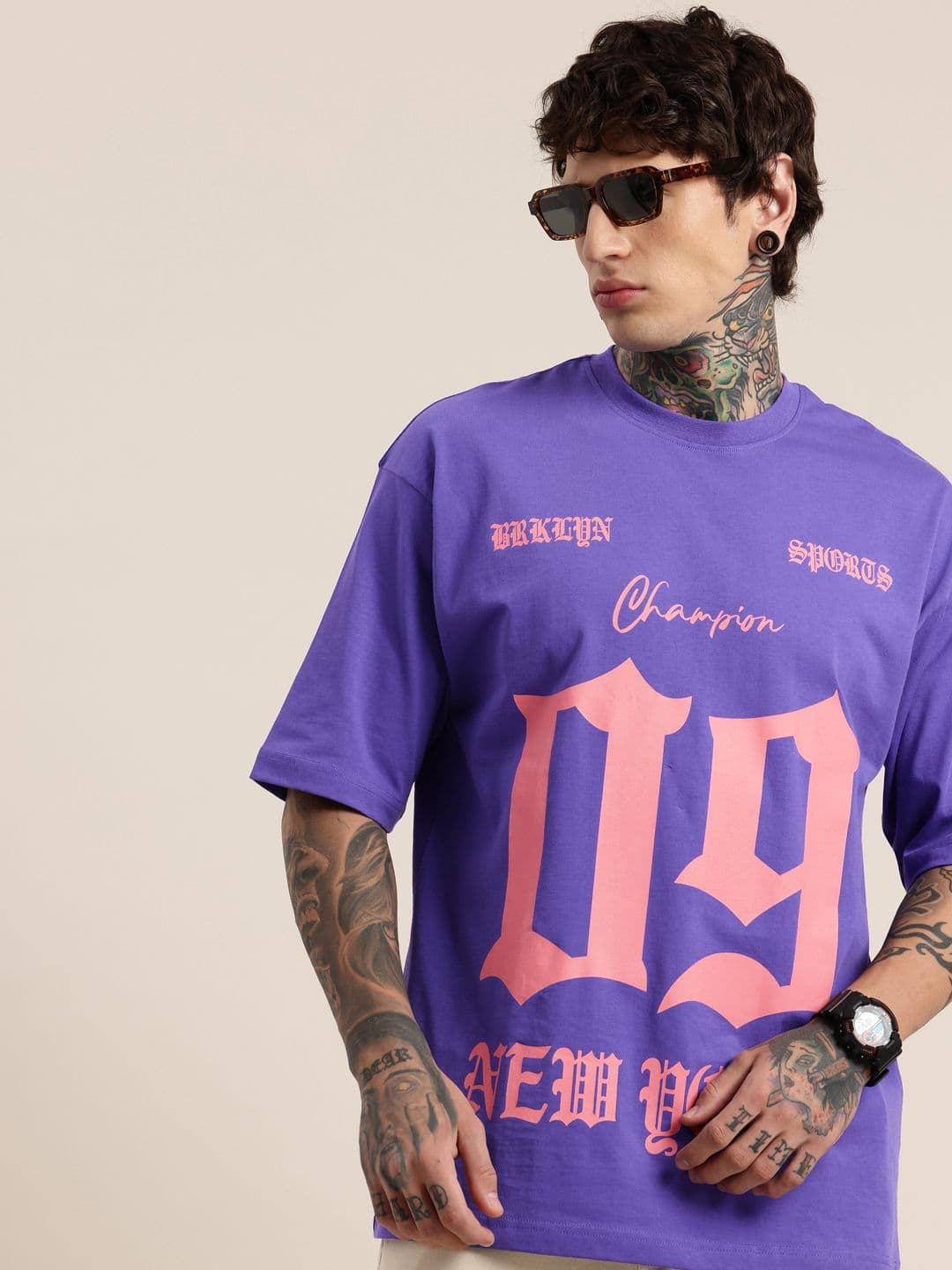 HERE&NOW Varsity Printed Relaxed Fit Pure Cotton T-shirt - view 1