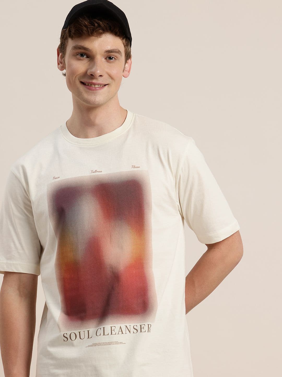 HERE&NOW Printed Drop-Shoulder Sleeves Oversized Fit Pure Cotton T-shirt - view 1