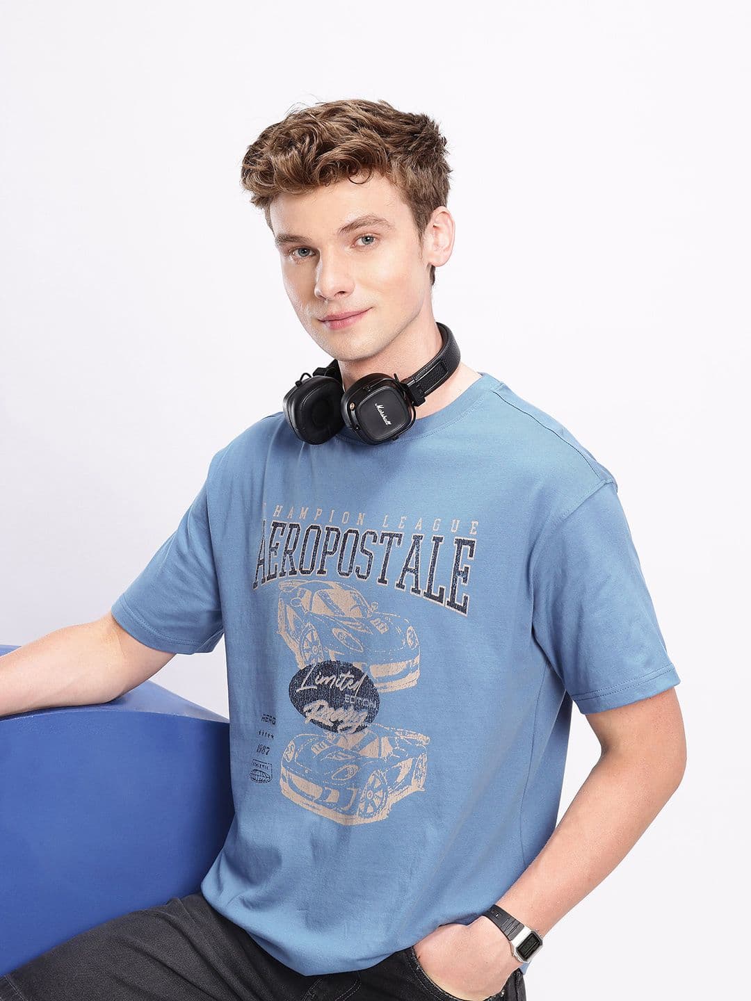 Aeropostale Brand Logo Printed Drop-Shoulder Sleeves Pure Cotton T-shirt - view 1