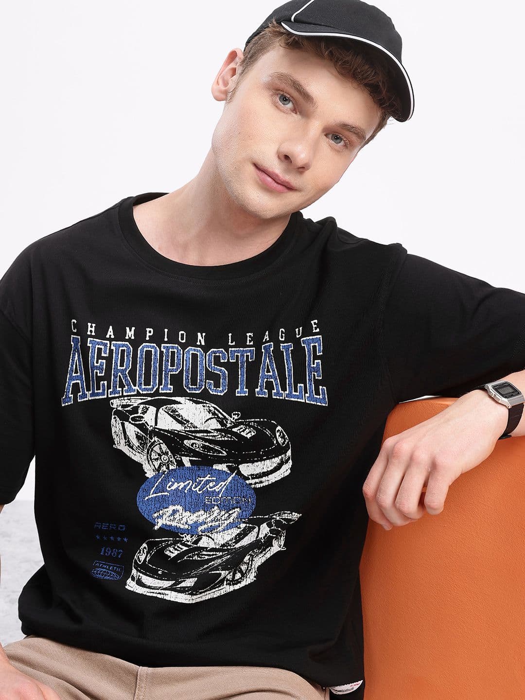 Aeropostale Pure Cotton Brand Logo Printed Drop-Shoulder Sleeves Relaxed T-shirt - view 1