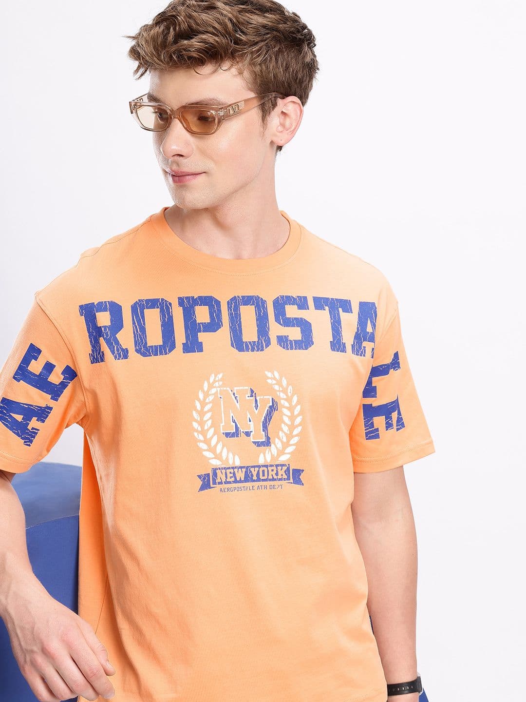 Aeropostale Brand Logo Printed Drop-Shoulder Sleeves Pure Cotton T-shirt - view 1
