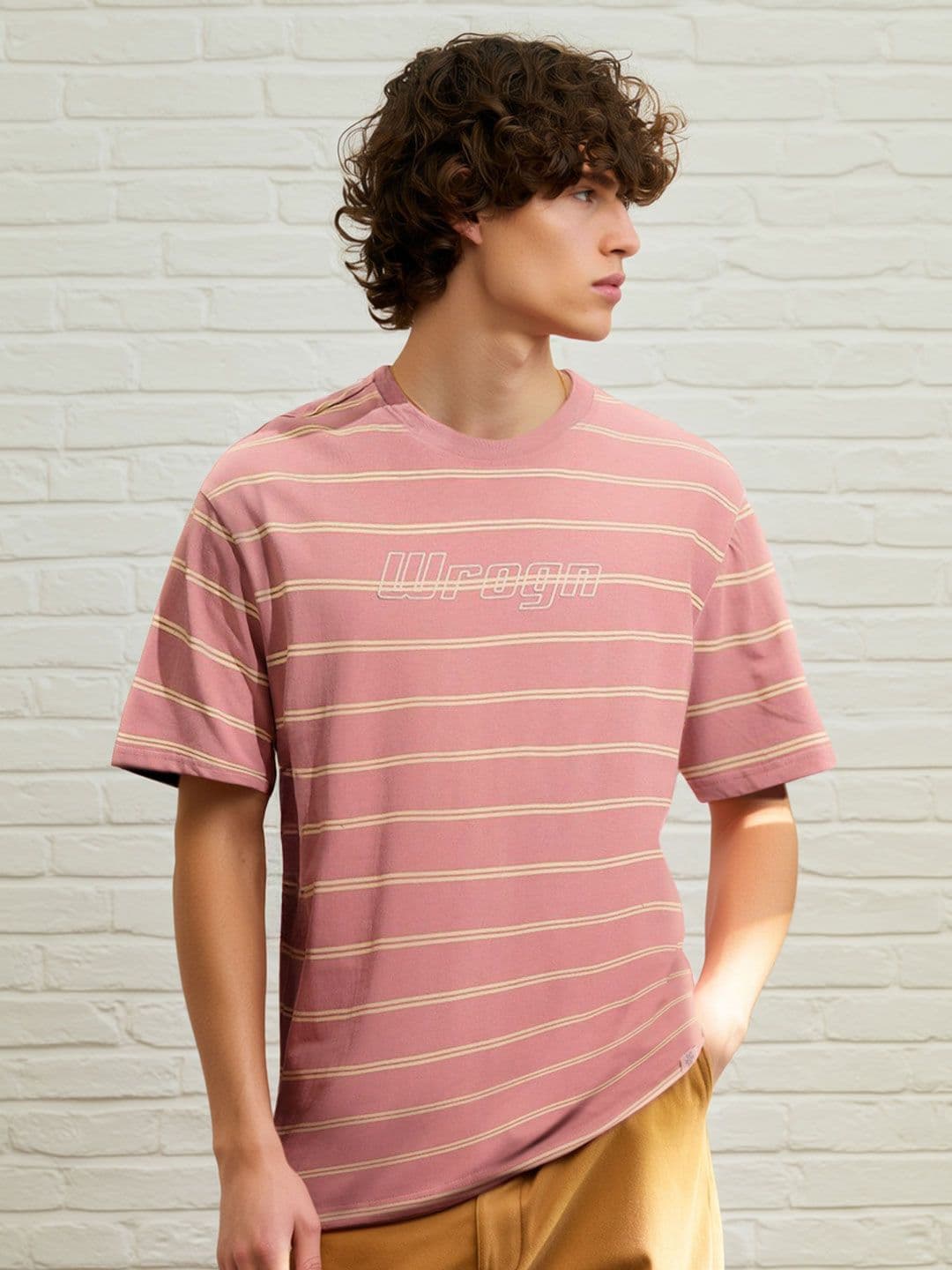 WROGN Striped Drop-Shoulder Sleeves Pure Cotton Oversized T-shirt - view 1