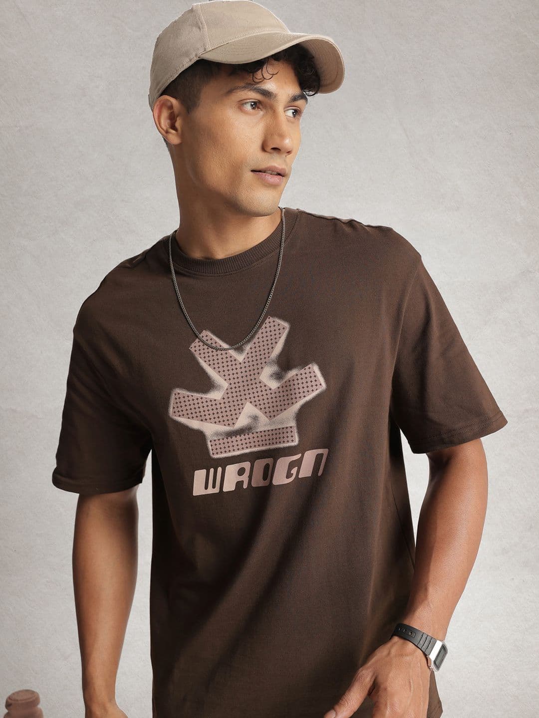 WROGN Cotton Brand Logo Printed Drop-Shoulder Sleeves Oversized T-shirt - view 1