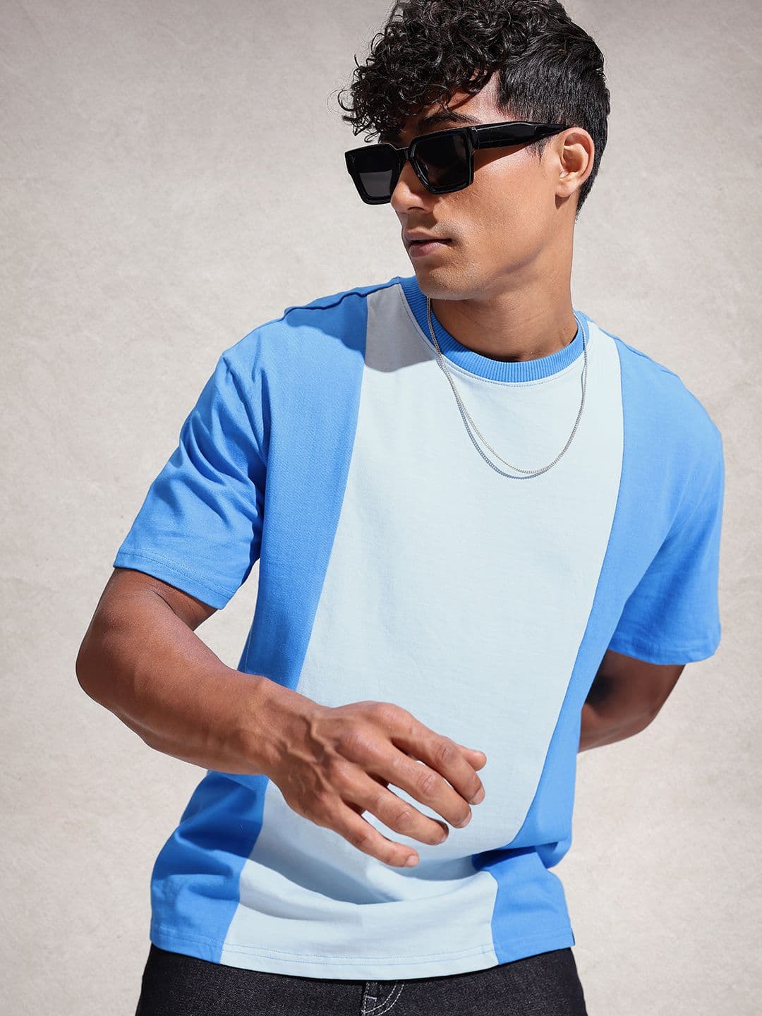 WROGN Colourblocked Drop-Shoulder Sleeves Cotton Oversized T-shirt - view 1